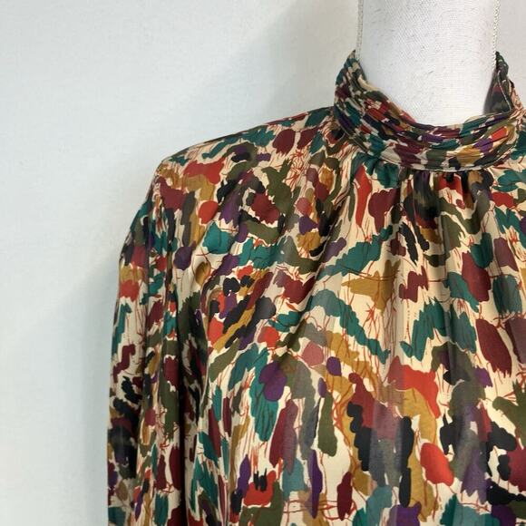 Vintage Notations Blouse sz 10 Orange Green Purple Career Shoulder Pads 90's Y2K - Picture 5 of 12